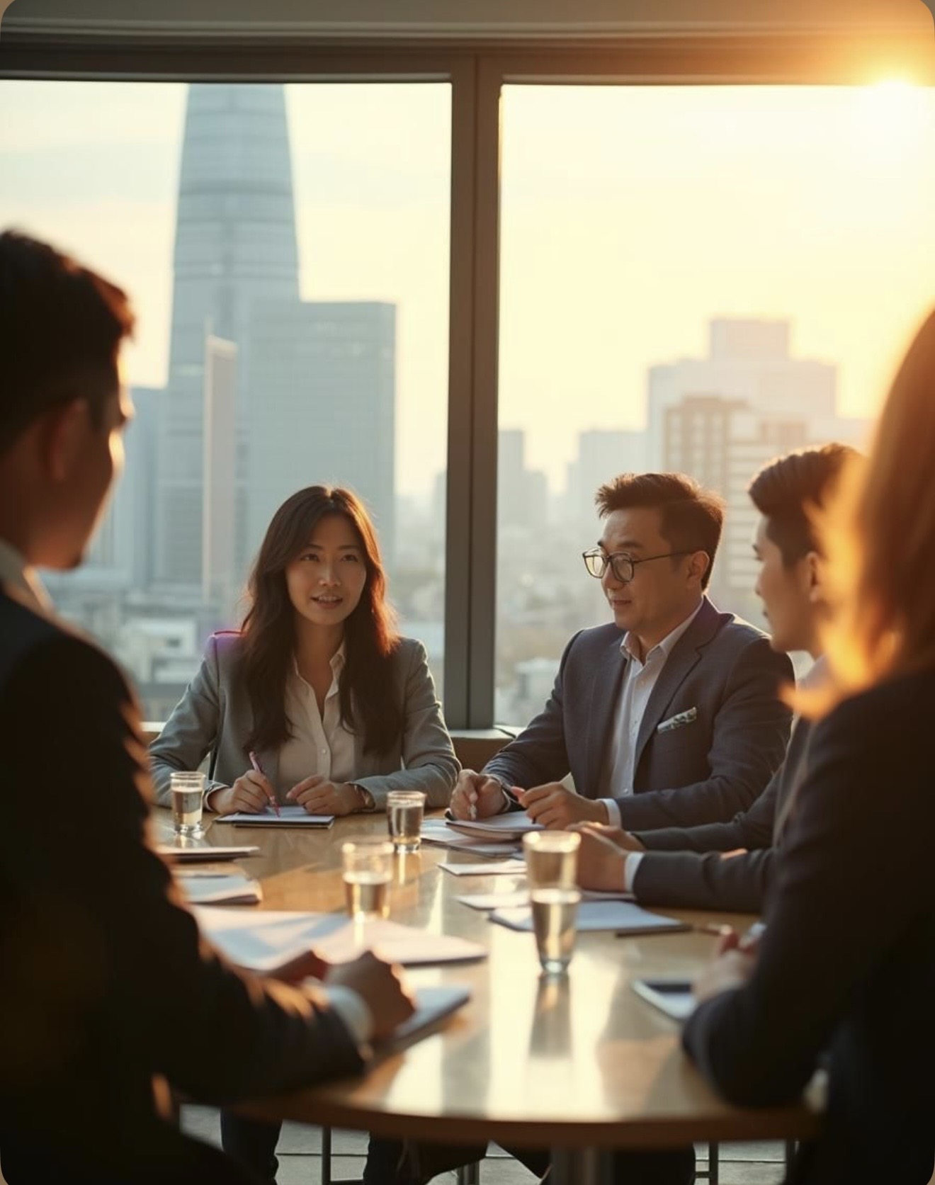 Business meeting between European and Asian partners